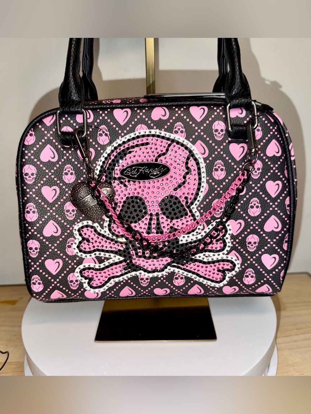 Ed Hardy Pink and Black Skull Satchel NWT - Picture 5 of 6